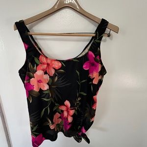 PLUS Maxine Black Pink Hawaiian Tropical Sleeveless Tankini Top Size 24W